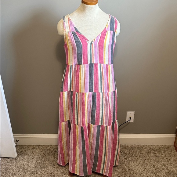MARINE LAYER - Corinne Stripe Cotton Gauze Maxi Dress In Multi - Size Small - Picture 2 of 9